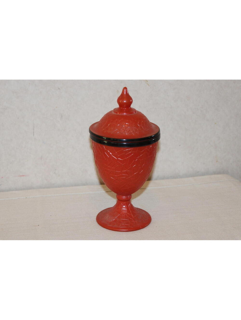 Vintage Encased Red Orange and Black Glass Candy Dish with Lid
